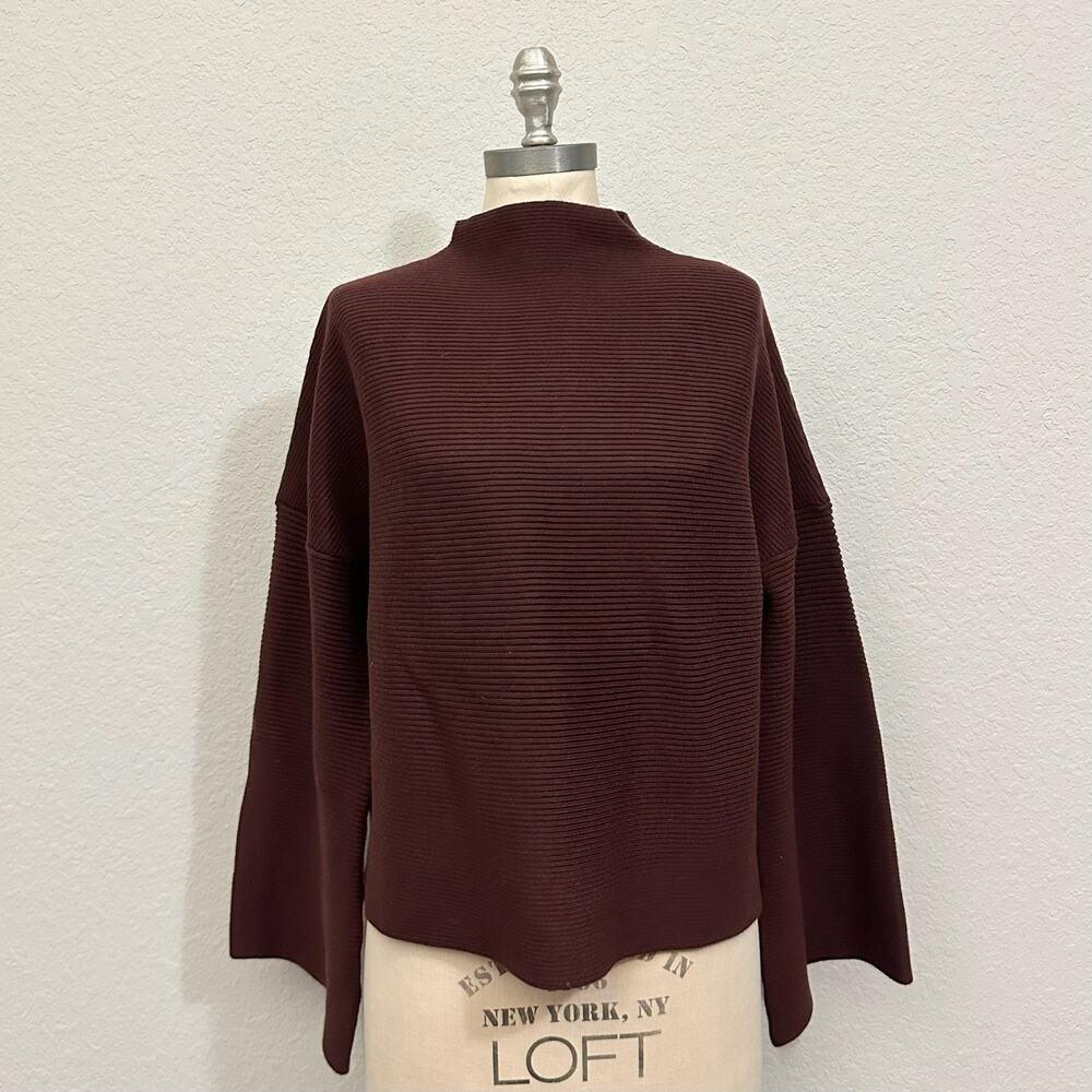 MODERN CITIZEN Sweater Chocolate Brown Mock Neck Ribbed Knit Boxy
